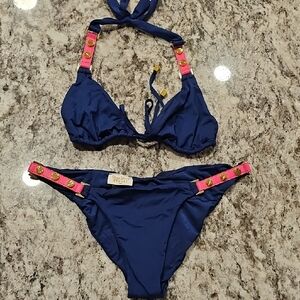 Beach Bunny Bikini in Navy and Pink Medium Top & Bottom
